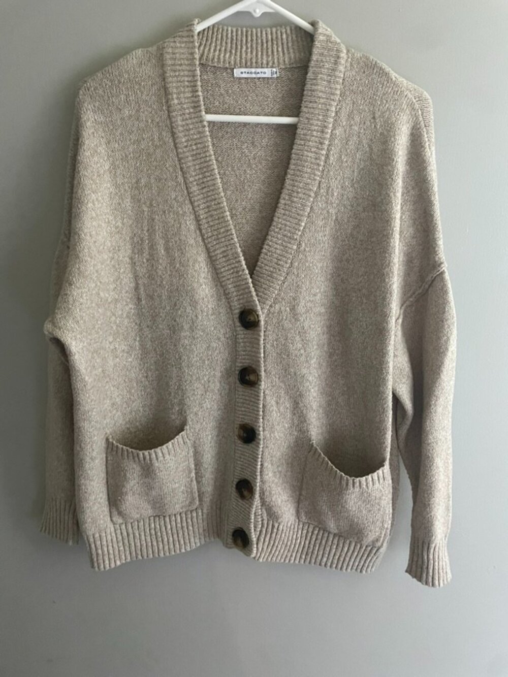 Staccato Oversized Oatmeal Button Front Cardigan Sweater Medium